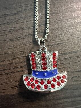 Patriotic Red and Blue Uncle Sam Hat Pendant Necklace - Women's Jewelry
